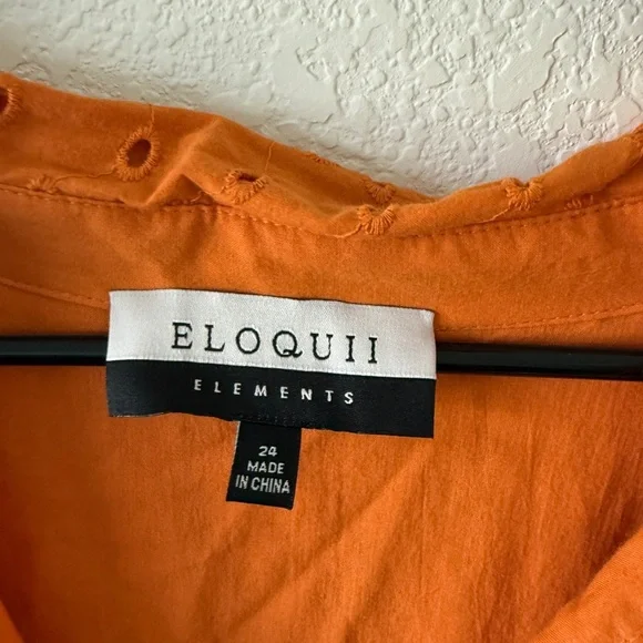 Eloquii Women's Boho Plus Size 24 Orange Cotton Sundress - Picture 2 of 9